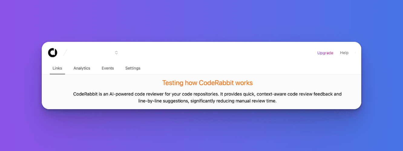 CodeRabbit test message showcasing code review features.