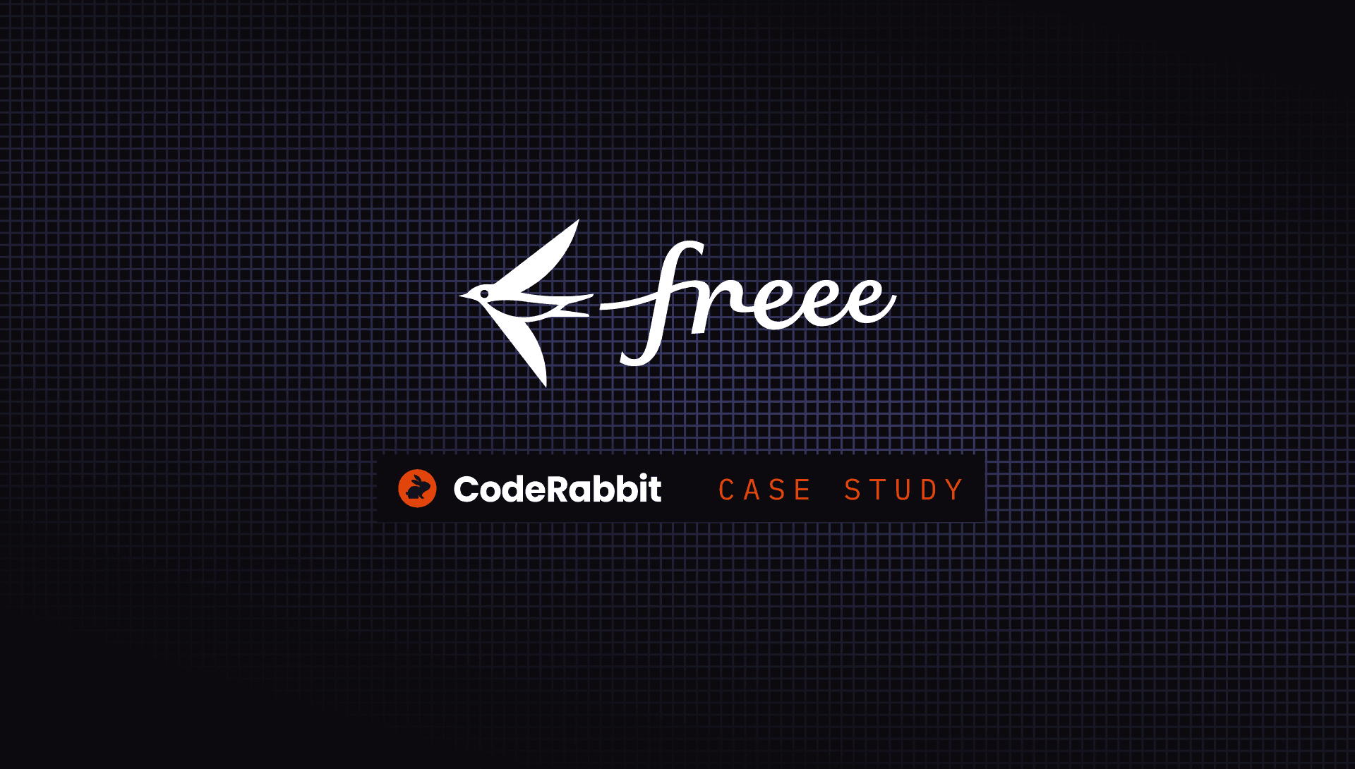 The 'freee' logo and 'CodeRabbit CASE STUDY' title card on a dark, patterned background.