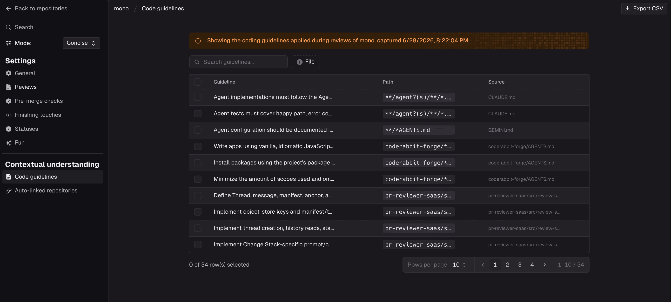 A dark UI displays AI guideline settings, a table of items, and a banner for optional scoring.