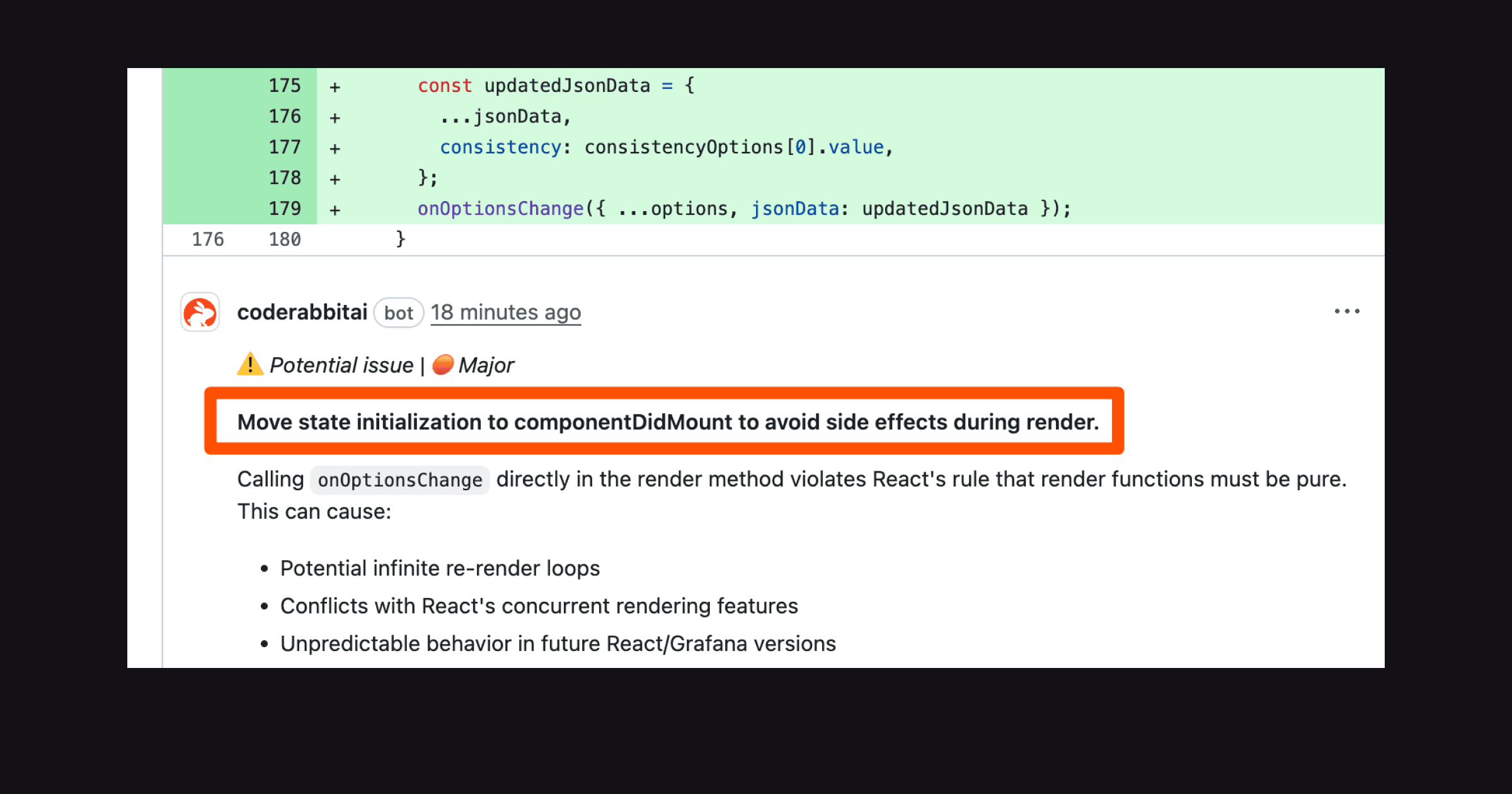 render中の副作用を避けるため、state初期化をcomponentDidMountへ移動