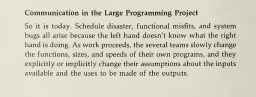 Text discussing communication issues and their consequences in large programming projects.
