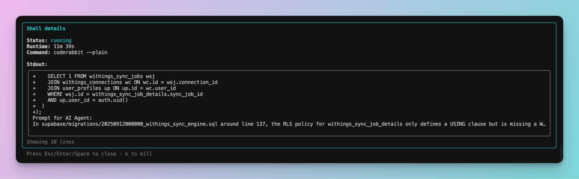 CodeRabbit running in the background within Claude Code