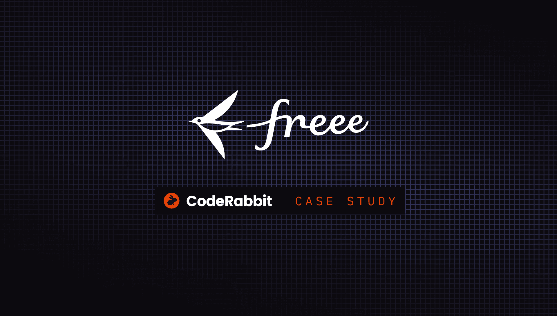 Freee logo with a bird icon and 'CodeRabbit CASE STUDY' text on a dark grid background.