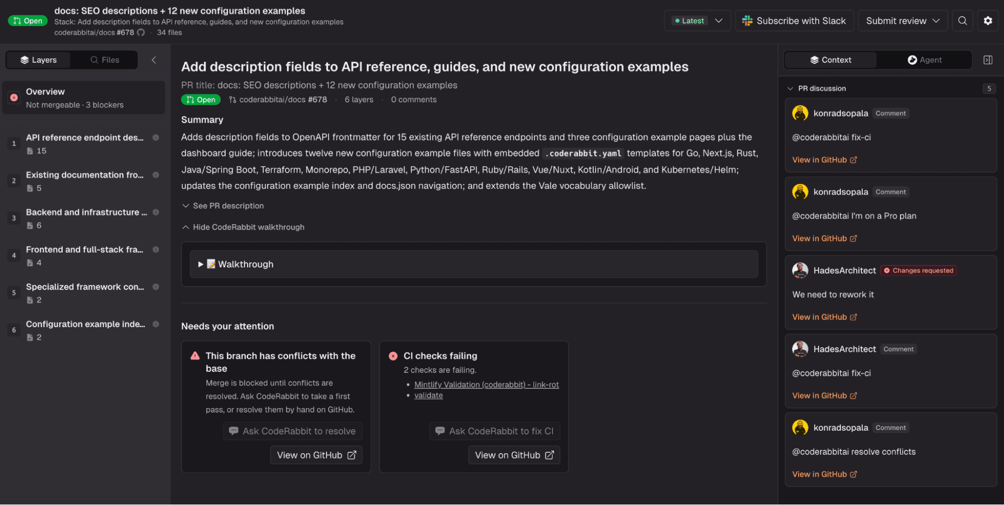 APIリファレンスドキュメントに説明フィールドを追加するPull Requestを表示しているGitHubのページ。