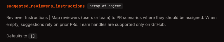 Suggested reviewer instructions describing mapping users to PR scenarios and GitHub team support.
